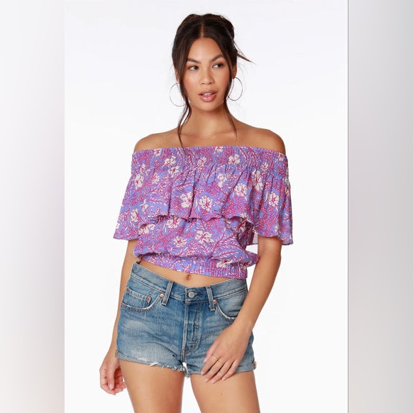 New Bobi Smocked Ruffle Tube Top Periwinkle Medium